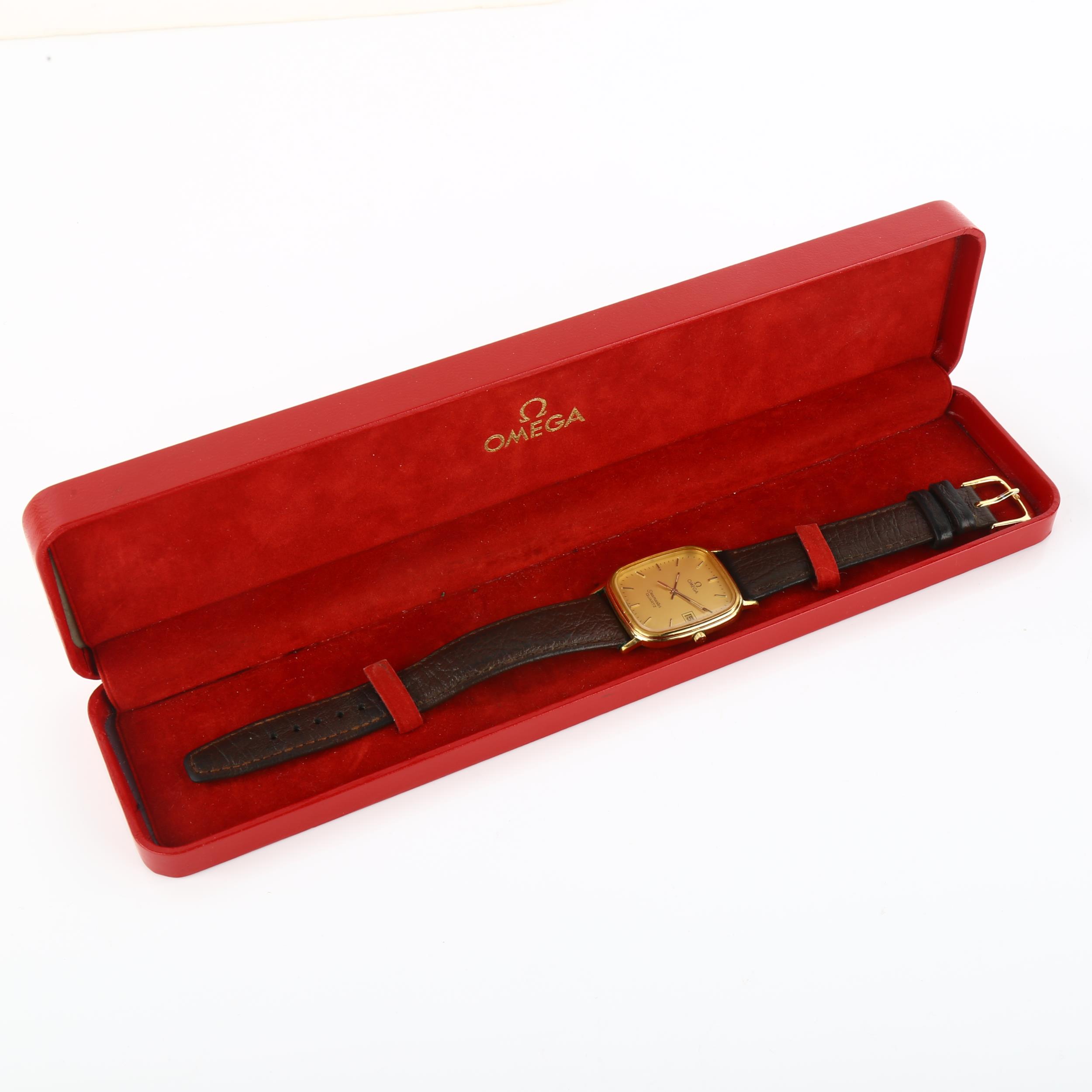 OMEGA - a gold plated stainless steel Seamaster quartz wristwatch, ref. 1430, champagne dial with - Image 5 of 5