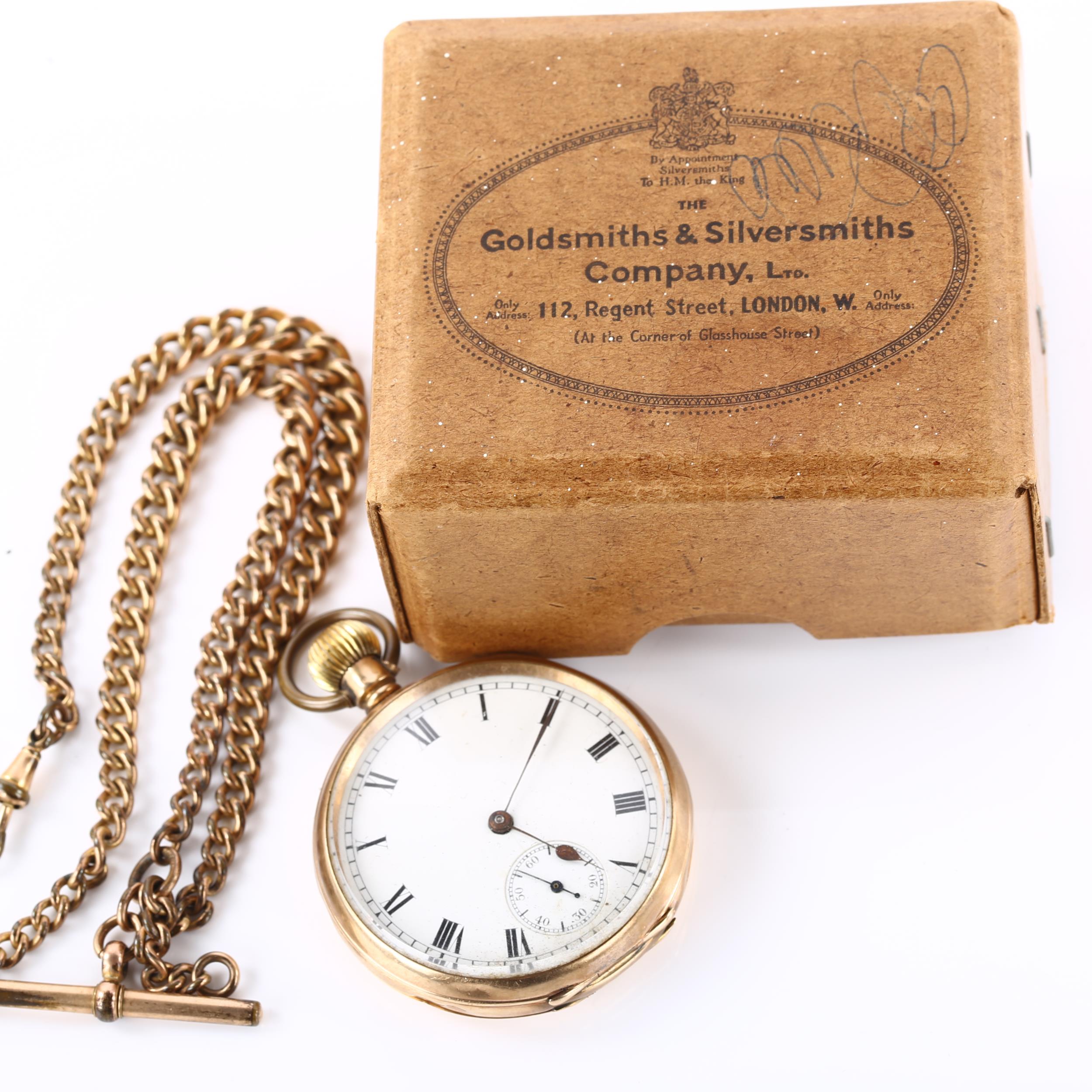 WALTHAM - an early 20th century 9ct gold open-face keyless pocket watch, white enamel dial with - Image 5 of 5