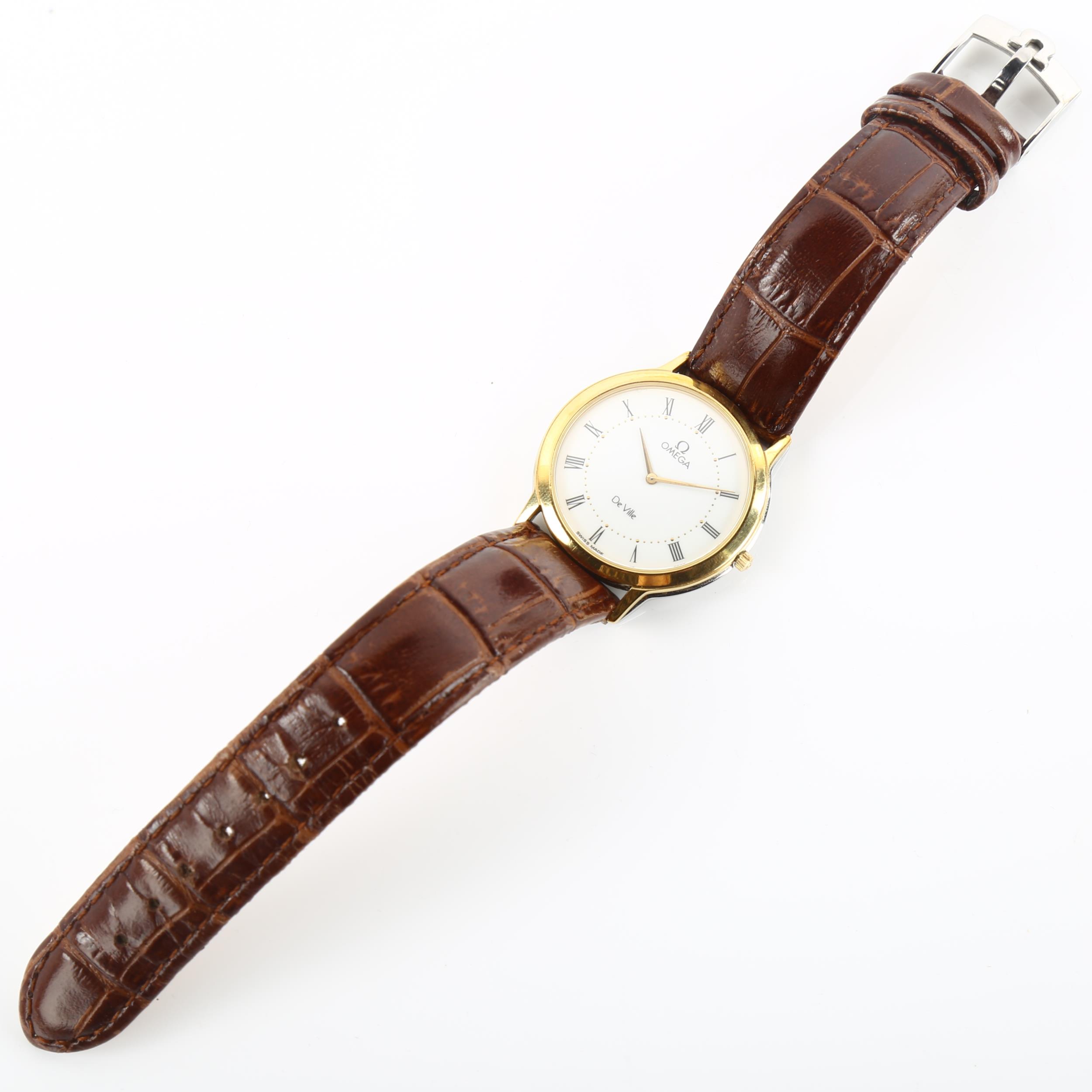 OMEGA - a gold plated stainless steel De Ville quartz wristwatch, white dial with Roman numeral hour - Image 2 of 5