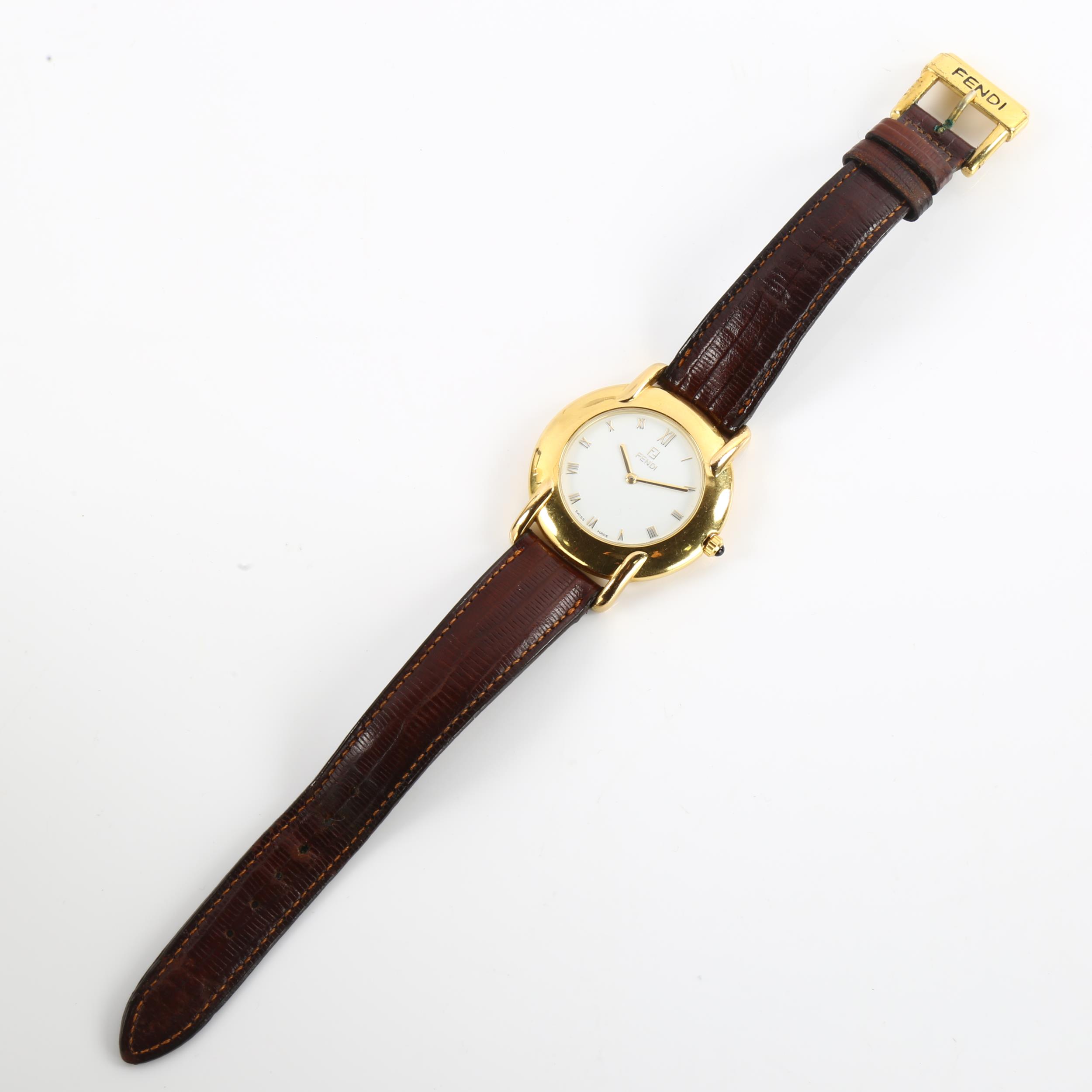 FENDI - a gold plated 410G quartz wristwatch, white dial with gilt Roman numeral hour markers, - Image 2 of 5