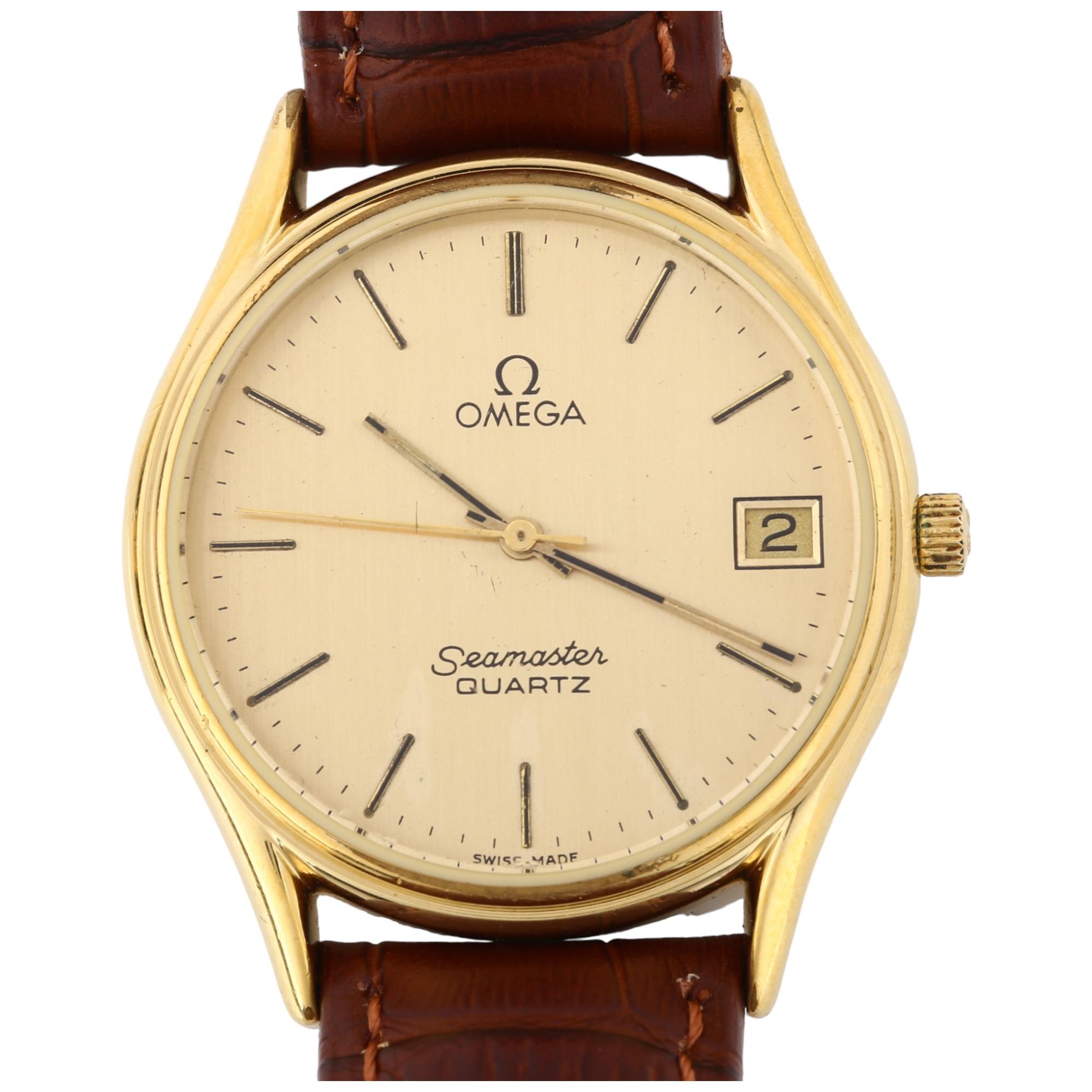 OMEGA - a gold plated stainless steel Seamaster quartz wristwatch, ref. 1337, champagne dial with