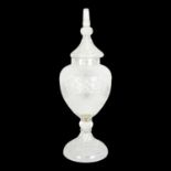 A large cut-glass water urn and cover, H76cm Good overall condition, a couple of minor surface chips