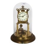 A brass 400-day clock under glass dome, H27cm overall