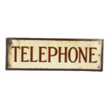 A Vintage white and red enamel sign "Telephone", L61cm