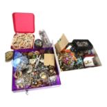 2 boxfuls of mixed costume jewellery, dress rings, pearl necklaces etc