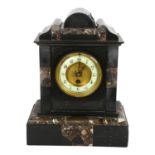 A slate and coloured marble-cased mantel clock "Made in Paris for Walker & Son Sunderland", with a