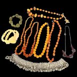 A carnelian bead necklace, various bead and other necklaces