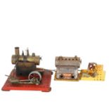 2 similar Vintage Meccano stationary engines, red plate engine 18 x 17cm (2)