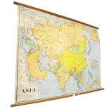 A large Vintage school room map of Asia, by W & AK Johnstone Ltd Edinburgh and London, 124cm across