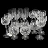 6 Edinburgh Crystal Champagne flutes, 5 cut-crystal Brandy balloons, and a set of 8 Hock glasses