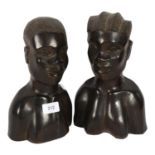2 African carved ebony busts, tallest 27cm
