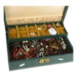 A jewellery box and various mixed costume jewellery, top-wind pocket watch etc