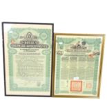 3 Siamese Government framed Bonds, 2 from 1922, and 1 from 1936