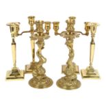 3 pairs of brass candlesticks, tallest 26cm