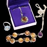 A Heathergems silver and gem set pendant necklace, a silver pendant and chain etc (4)