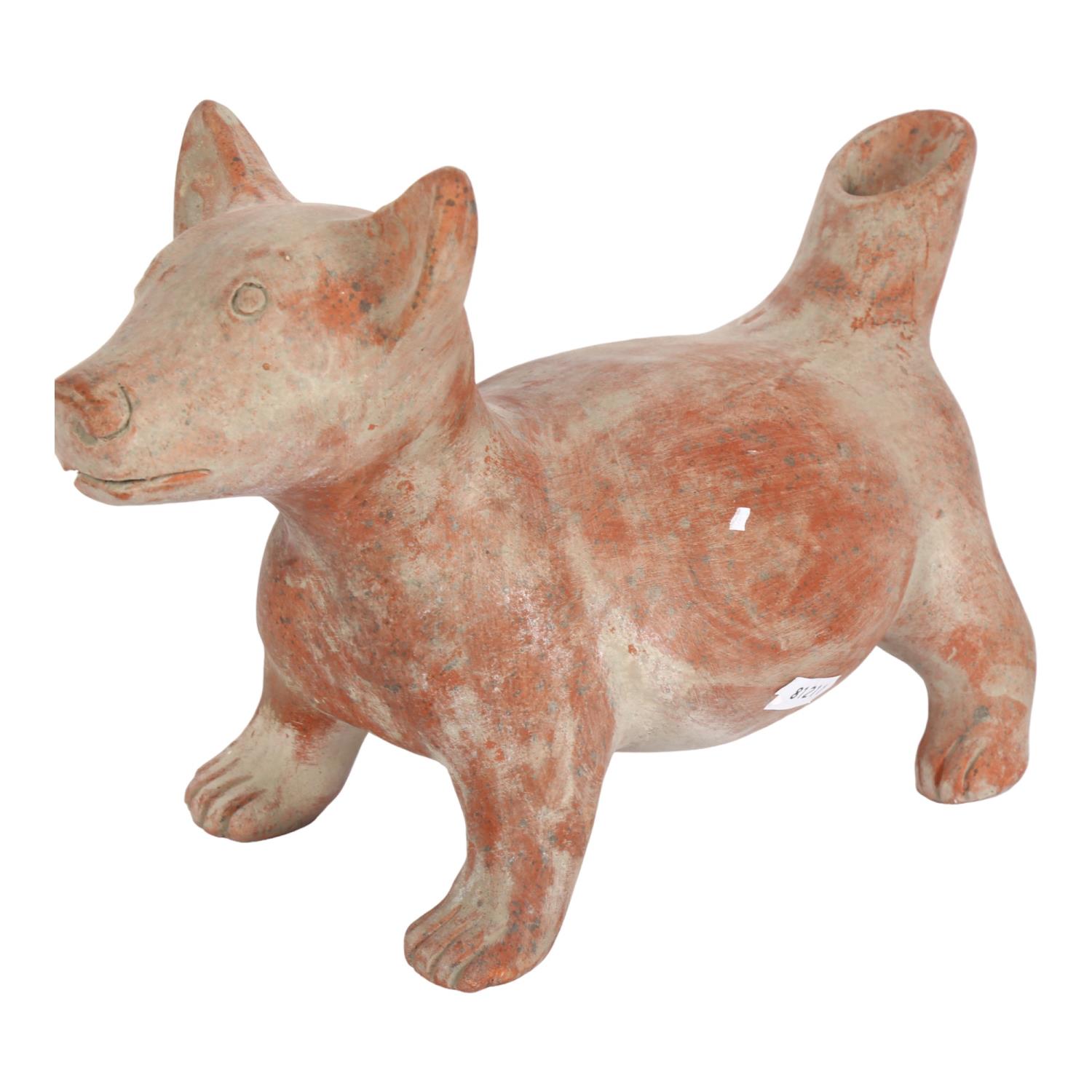 A pre-Columbian style terracotta dog design vessel, L28cm