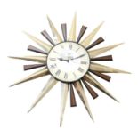 Vintage quartz sunburst wall clock, 55cm overall