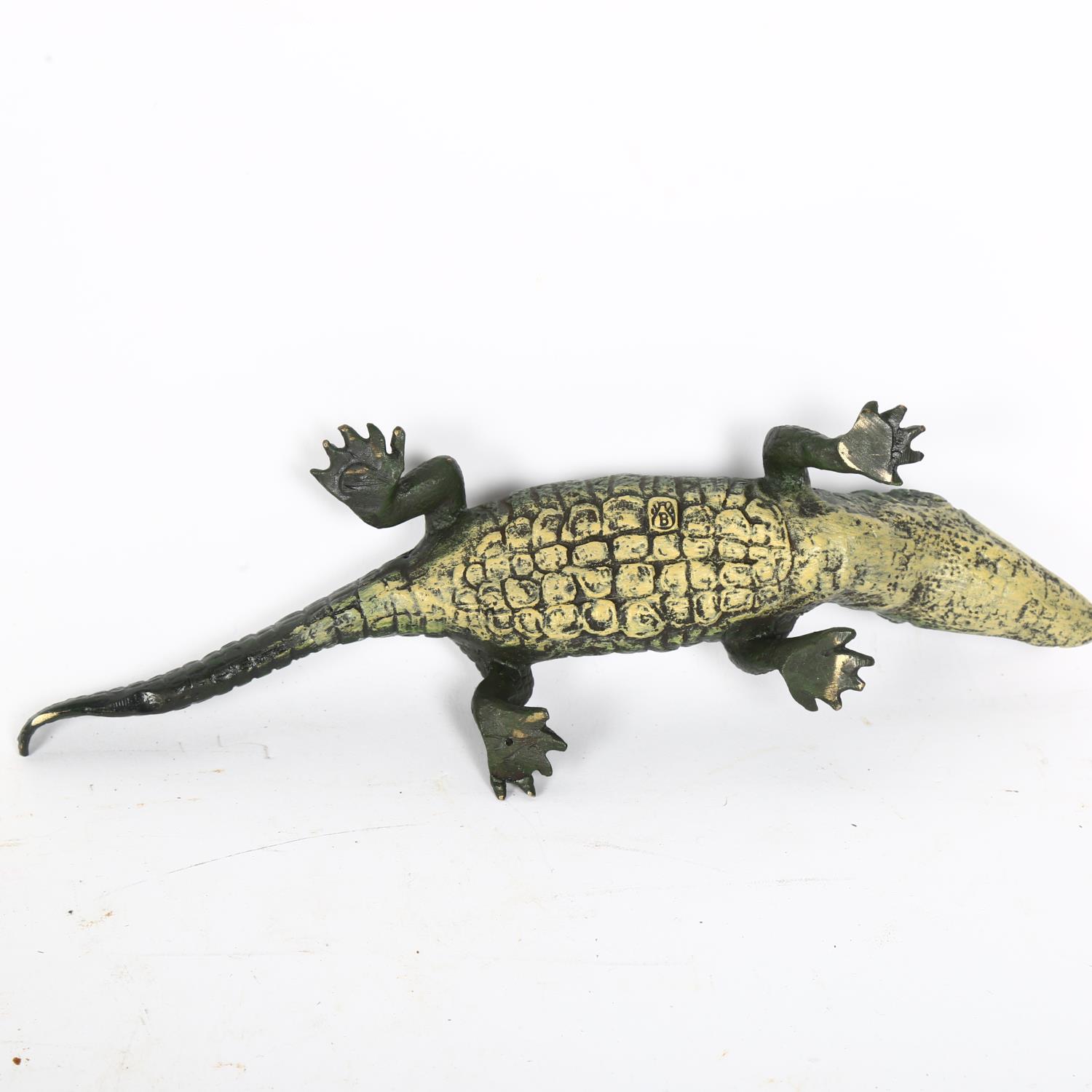 A reproduction Bergmann style painted bronze crocodile, L22cm - Image 2 of 2