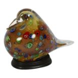 MURANO - a glass model sculpture of a bird on a wooden stand, H15cm, L20cm