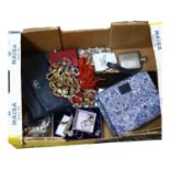 Various mixed costume jewellery, a boxed Liberty's handkerchief, an Osprey purse, a Liberty's make-