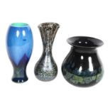 3 mid-century iridescent glass vases, including Eisch, Alum Bay and Caithness, all with makers