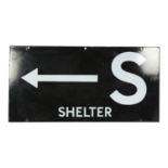 A black and white enamel sign "Air Raid Shelter", W61cm