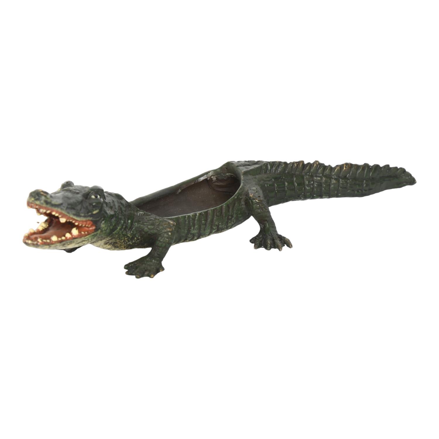 A reproduction Bergmann style painted bronze crocodile, L22cm