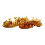 4 x 1930s amber glass dressing table trays, and various dressing table items including