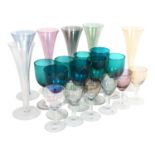 8 Bristol green glass Port wine glasses with clear stems, 6 Krosno Polish lustre Sherry glasses, 6