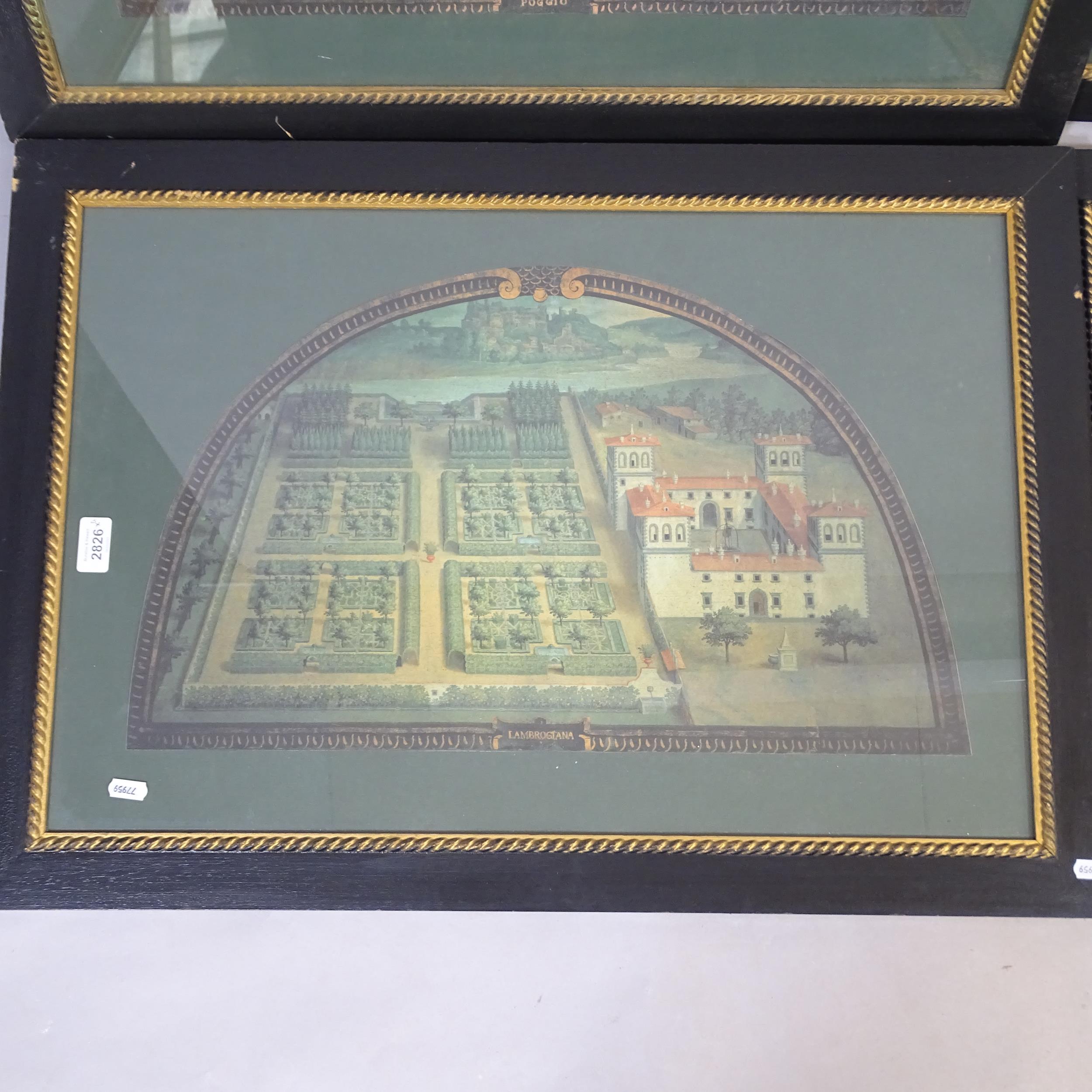 A group of 4 Italian framed prints, depicting country houses and grape vineyards, in half round - Bild 2 aus 2