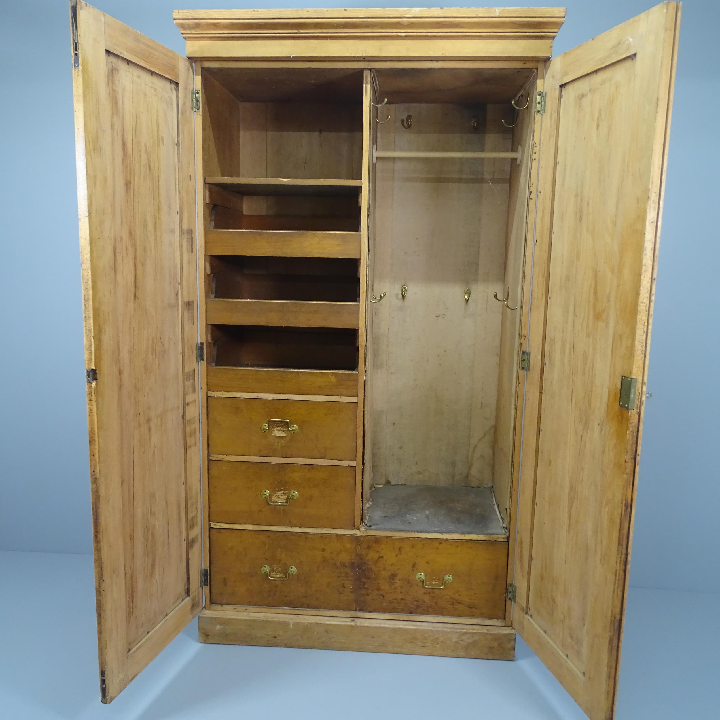 An antique pine two-door compactum wardrobe, with fitted interior. 116x206x57cm. - Image 2 of 2