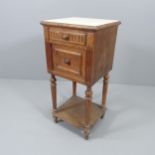 A French oak pot cupboard, with inset tile top and under-tier. 40x85x38cm.