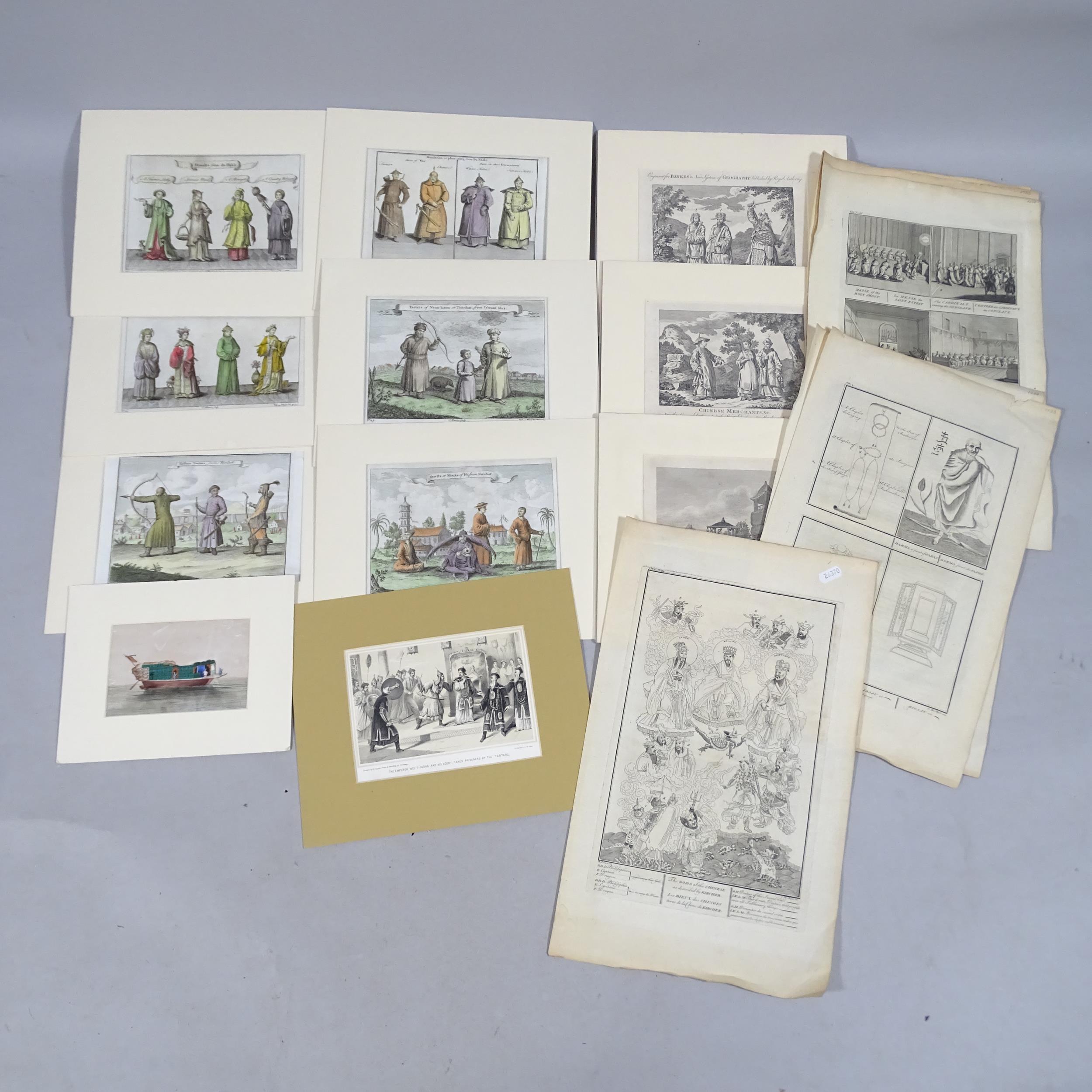 A group of hand coloured engravings, 18th century Oriental engravings, and an Oriental watercolour