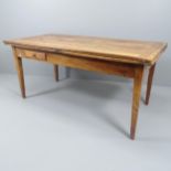 An antique elm plank-top draw leaf dining table, with two fitted drawers. 168 (extending to 332)