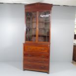 A Regency mahogany and satinwood strung two-section secretaire-bookcase. 100x242x52cm. The upper
