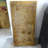 An antique butcher's block (lacking stand). 60x125x17cm