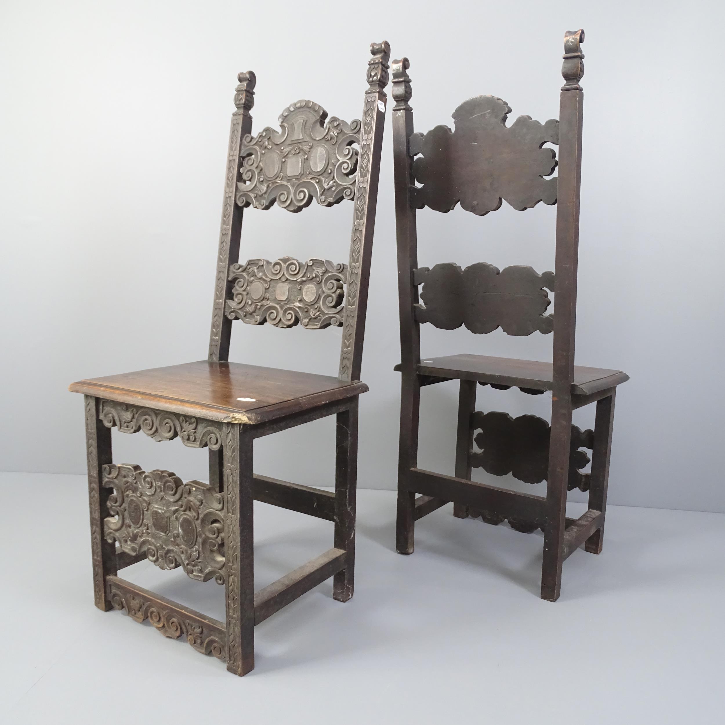 A pair of carved oak renaissance style hall chairs. - Image 2 of 2