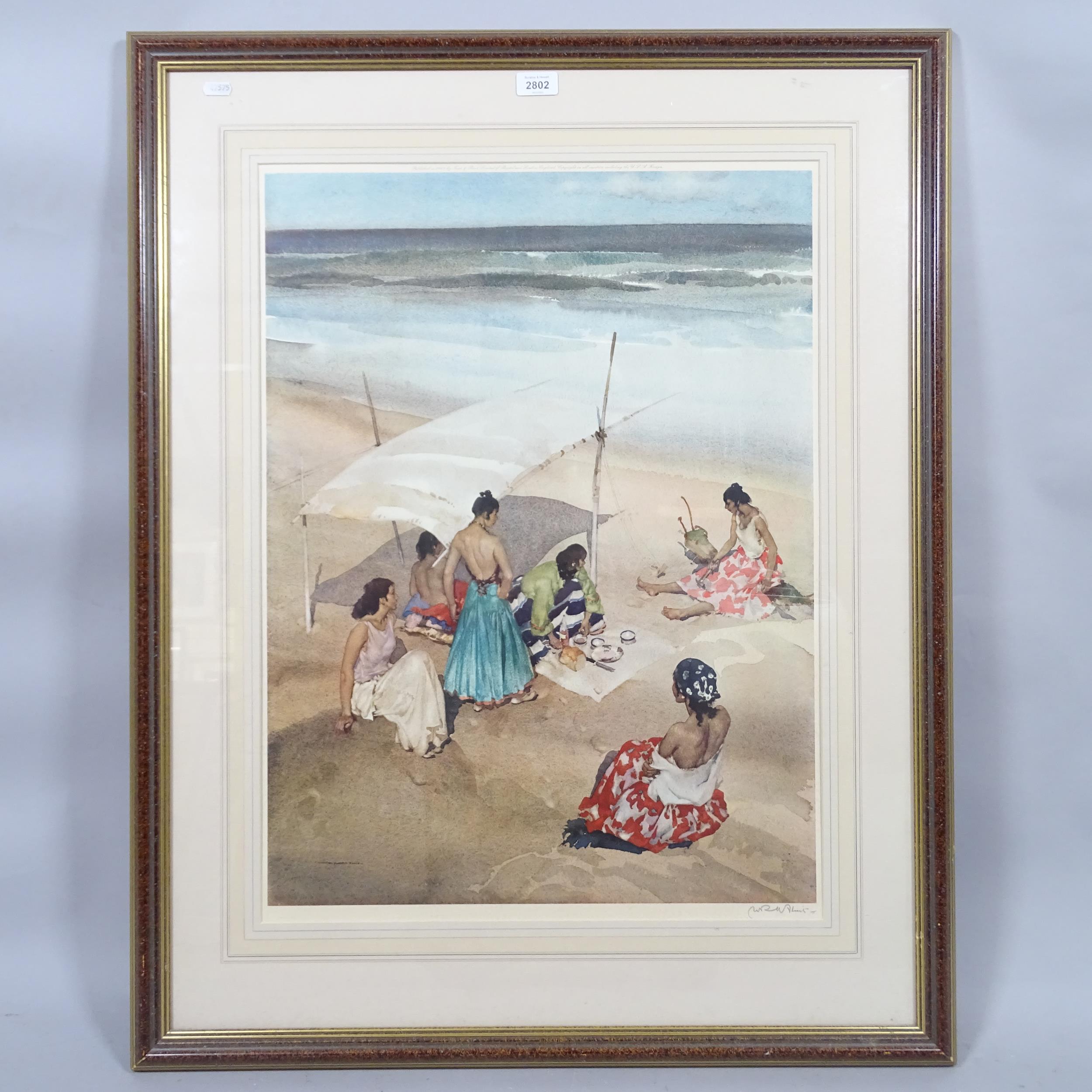 William Russell Flint (1880 - 1969), a print of gypsies on a Mediterranean beach, published in