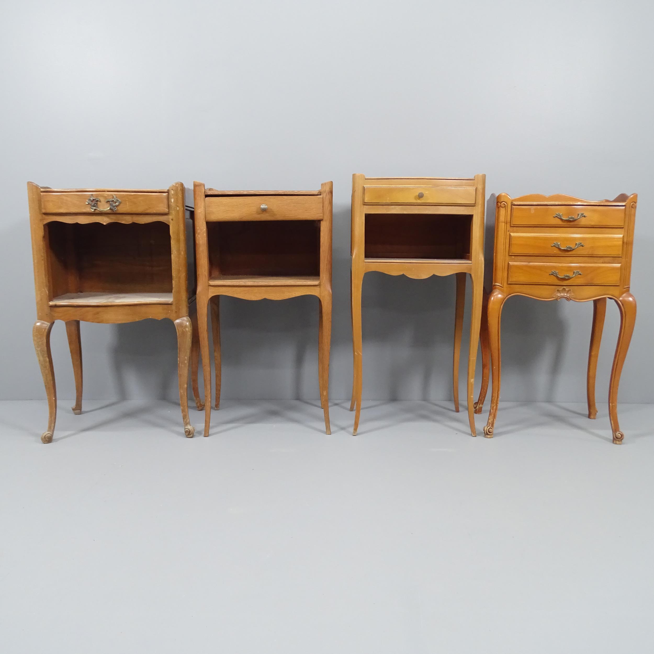 Four similar French pot cupboards. Tallest 37x76x32cm two are oak, one walnut, one yew wood. All