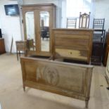 A French oak bedroom quite consisting of 2 door mirror fronted armoire (137x218x46cm), 4'6" Double