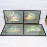 A group of 4 Italian framed prints, depicting country houses and grape vineyards, in half round