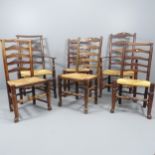 A matched set of six north country style rush seated ladder back dining chairs. (4+2).