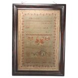A large 19th century sampler, by Margaret Coy Crowle aged 12 years, dated 1848, framed, sampler 63 x