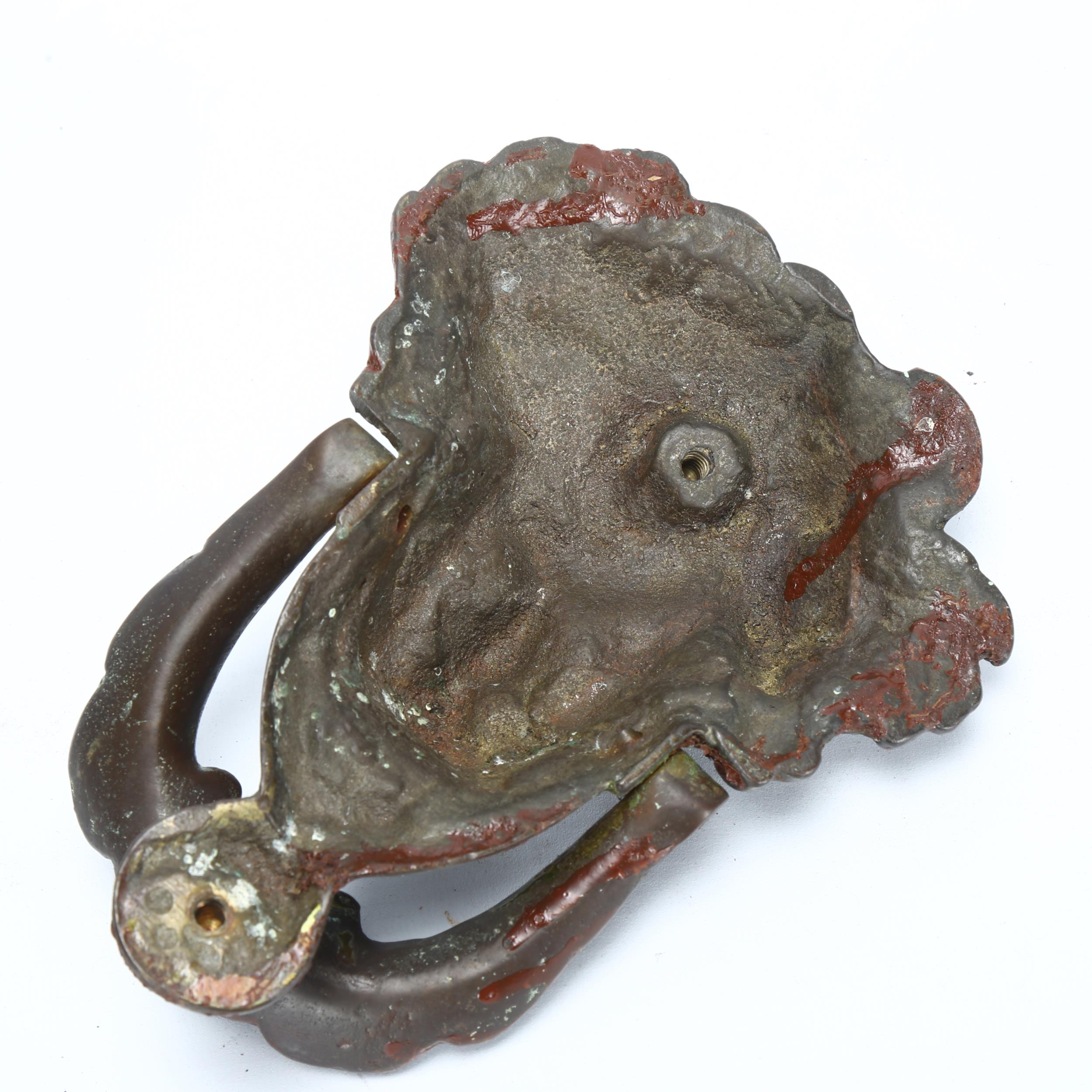 A heavy patinated bronze figural Athena head door knocker, height 19cm No damage or restoration, - Image 3 of 3