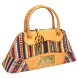 CHRISTIAN DIOR - a Vintage Montaigne Cadillac handbag, in tan leather and multi coloured fabric,