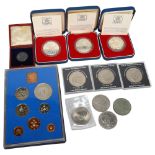 A collection of British commemorative coins, 3 silver proof crowns and Victoria Diamond Jubilee