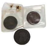 2 Anglesey Wales Druids head tokens and a 1794 Prince of Wales half penny token