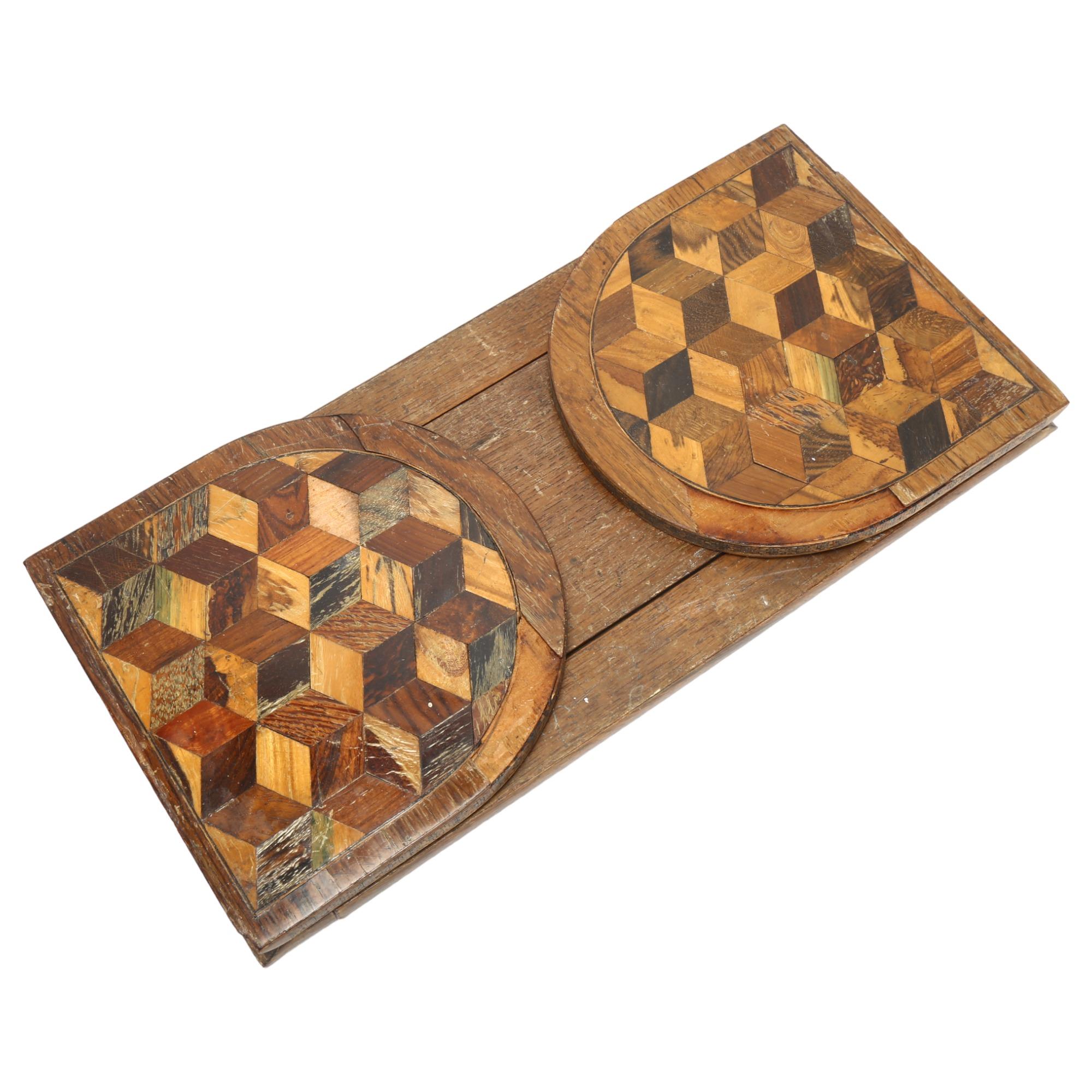 A 19th century Tunbridge Ware specimen wood parquetry inlaid rosewood tumbling cube sliding book