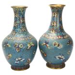 A pair of Antique Chinese bronze cloisonne enamel vases, with butterfly decoration, height 28cm, A/F