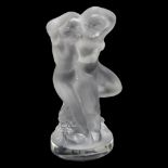 A Lalique frosted glass group of 2 nudes, signed to base with makers label, height 14cm Good
